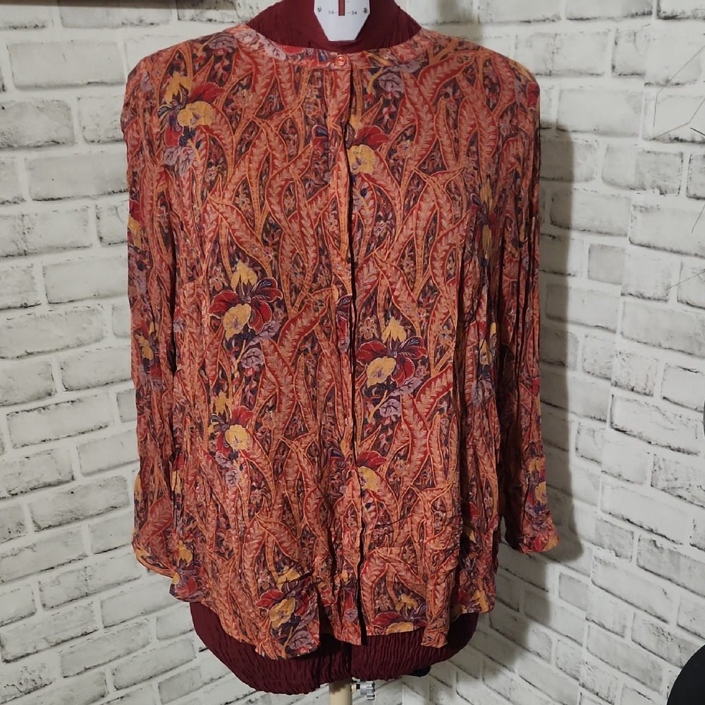 Lucky Brand Red and Orange Paisley Blouse